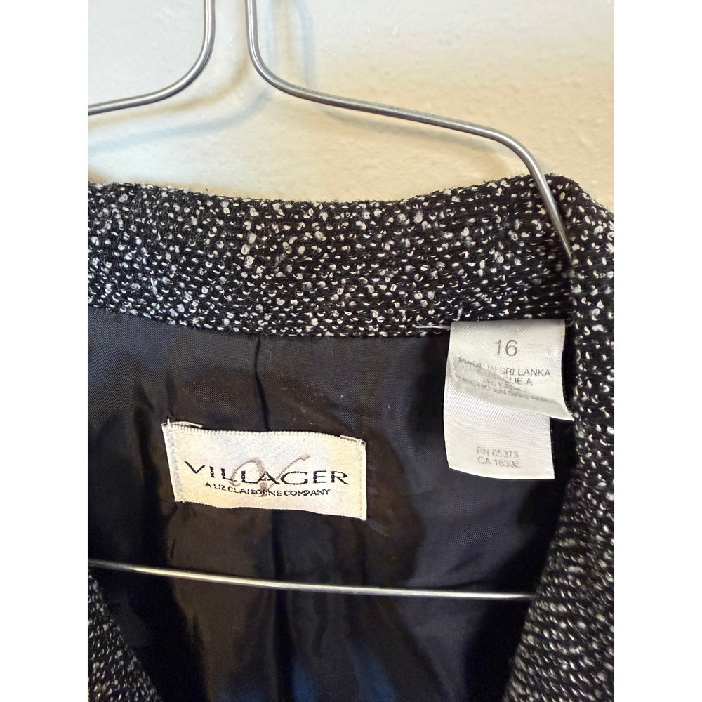 Villager Zip Jacket Women 16 Black White Excellent Tweed Textured Blazer - Picture 2 of 5